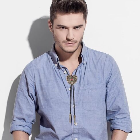 Bolo Tie Black for Men Women Western Cowboy Round Shaped Leather Necktie Bolo Tie Halloween Christmas Gifts in Kuwait