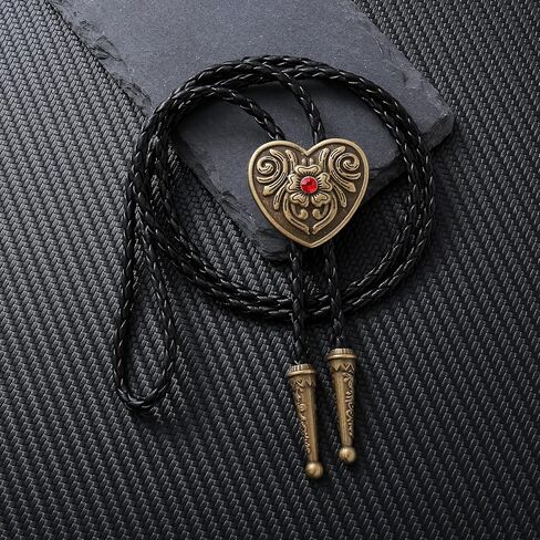 Bolo Tie Black for Men Women Western Cowboy Round Shaped Leather Necktie Bolo Tie Halloween Christmas Gifts in Kuwait