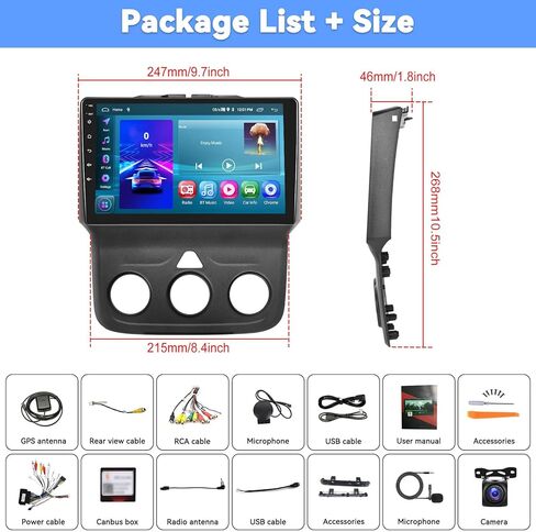 2+64G Android 13 ستيريو سيارة لدودج رام 1500 2500 3500 2013-2018 بلوتوث لاسلكي Apple Carplay Android Auto Mirror Link، شاشة لمس 9 بوصات مع ملاحة GPS، FM/RDS، WiFi، SWC+ كاميرا احتياطية وميكروفون in Kuwait