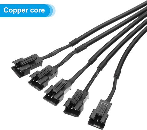PATIKIL 5V 3 Pin Splitter Cable, PWM Fans RGB Power Cord with 1 to 5 ARGB SM Male Extension Connector Plug for Computer Chassis Motherboard, Black in Saudi Arabia