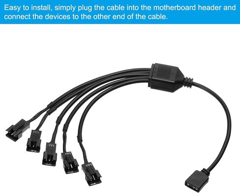 PATIKIL 5V 3 Pin Splitter Cable, PWM Fans RGB Power Cord with 1 to 5 ARGB SM Male Extension Connector Plug for Computer Chassis Motherboard, Black in Saudi Arabia