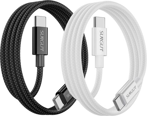 كابل SUNGUY 60 وات USB C إلى USB C بطول 3.3 أقدام، [عبوة من قطعتين] كابل شحن سريع USBC إلى USBC مجدول 3.1 أمبير، متوافق مع iPhone 15/15 Pro/15 Pro Max وGalaxy S24/S23/S22 وMacBook - أسود + أبيض in Kuwait