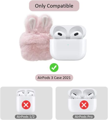 Cute Plush Rabbit Ears Airpods 3 Case 2021, Fluffy Soft Shockproof Anti-Fall Protective Case Cover for AirPods 3rd Generation (Grey) in Saudi Arabia