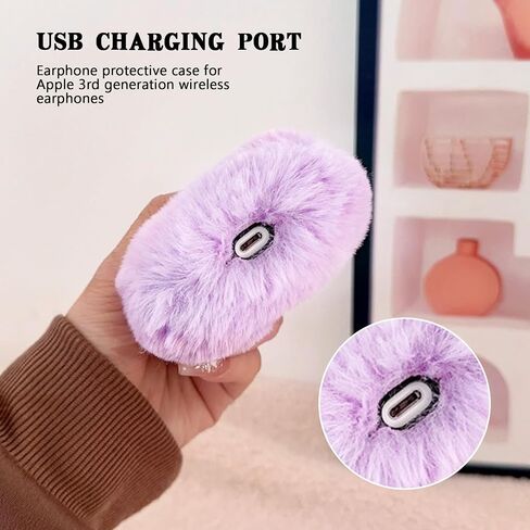 Cute Plush Rabbit Ears Airpods 3 Case 2021, Fluffy Soft Shockproof Anti-Fall Protective Case Cover for AirPods 3rd Generation (Grey) in Saudi Arabia