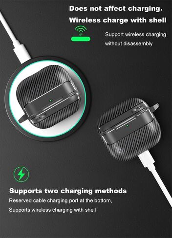 SKPY Rugged Armor Case Compatible with AirPods 4/ANC, Carbon Fiber Drop Protection Cover (2024) with Cleaning Pen Carabiner Key Chain and Lanyard for Man Woman in Saudi Arabia