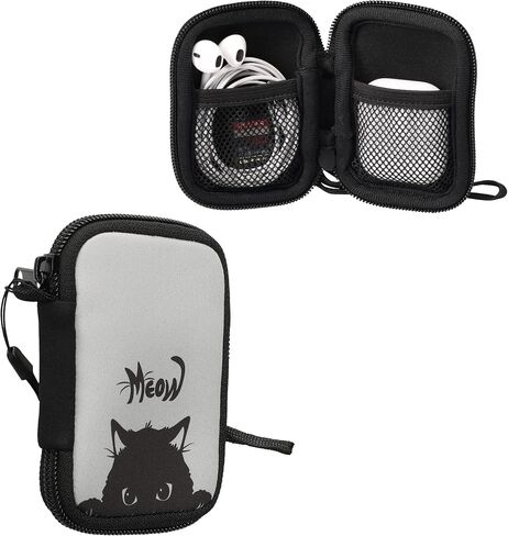 kwmobile Neoprene Case Compatible with in-Ear Headphones - Case with Zip - Meow Cat in Kuwait