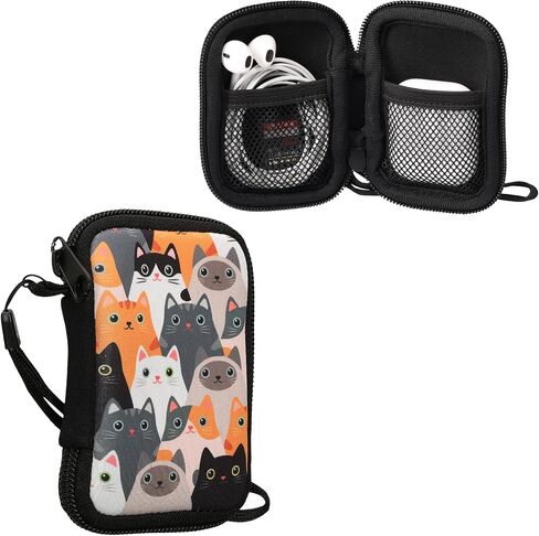 kwmobile Neoprene Case Compatible with in-Ear Headphones - Case with Zip - Meow Cat in Kuwait