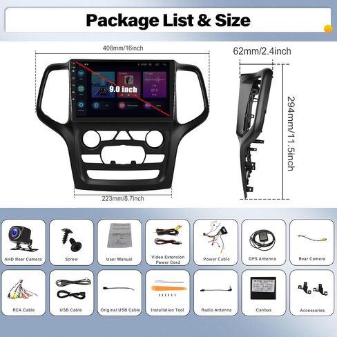 ستيريو سيارة CamECHO 2+64G Android 13 لسيارة Jeep Grand Cherokee 2014-2020، راديو CarPlay وراديو السيارة Android Auto، شاشة لمس 9 بوصة في لوحة القيادة GPS مع بلوتوث HiFi WiFi FM/RDS SWC Mirror Link in Saudi Arabia