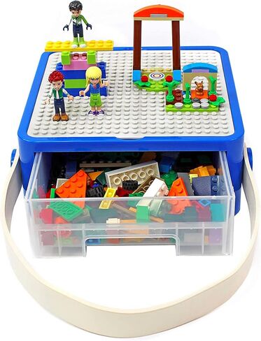 Bins & Things Lego Storage, Bin Box Organizer - Kids Toy Storage Containers - Small Brick Shaped Tub Organizers for Legos, Barbie Dolls, Hot Wheels and Beyblade- Anti-Lego Mess Organizer (Blue & Red) in Saudi Arabia