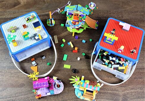 Bins & Things Lego Storage, Bin Box Organizer - Kids Toy Storage Containers - Small Brick Shaped Tub Organizers for Legos, Barbie Dolls, Hot Wheels and Beyblade- Anti-Lego Mess Organizer (Blue & Red) in Saudi Arabia
