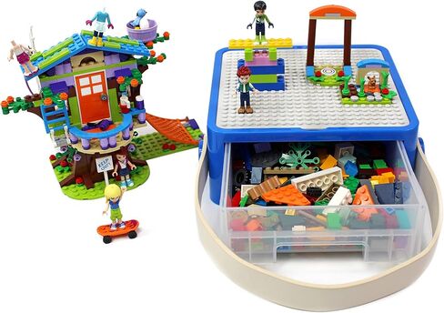 Bins & Things Lego Storage, Bin Box Organizer - Kids Toy Storage Containers - Small Brick Shaped Tub Organizers for Legos, Barbie Dolls, Hot Wheels and Beyblade- Anti-Lego Mess Organizer (Blue & Red) in Saudi Arabia