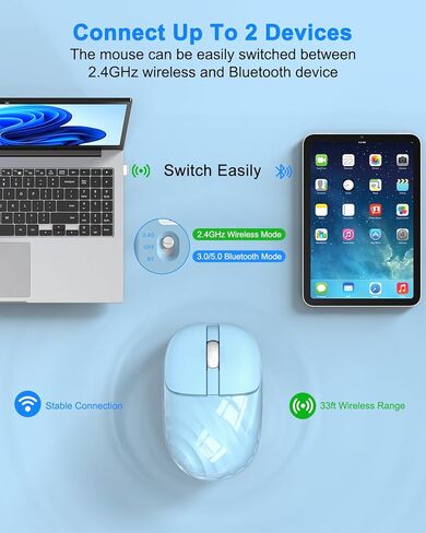 EDJO Multi-Device Bluetooth Wireless Mouse, Silent Bluetooth 5.0 & 3.0 Rechargeable Mouse with Cute Water Ripple, 2.4GHz Portable Computer Mouse for Laptop, iPad, Mac, Chromebook, Windows(Pink) in Kuwait