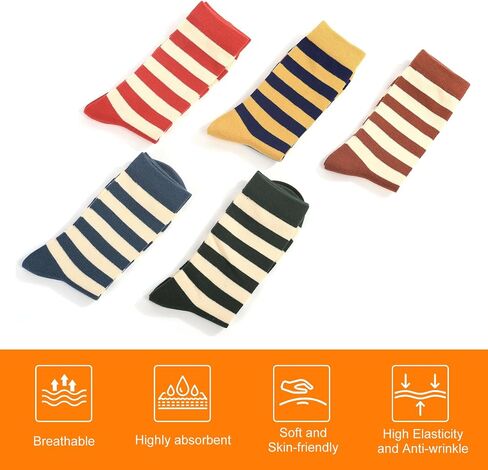 6 Pairs Colorful Striped Athletic Sports Running Retro Cotton Crew Tube Socks For Men(M in Saudi Arabia