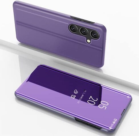 Case for Samsung Galaxy S24 FE Case Clear View Mirror Makeup Luxury Design Bookstyle Leather Flip Case with Kickstand Shockproof Case Cover for Samsung Galaxy S24 FE QH Purple in Saudi Arabia