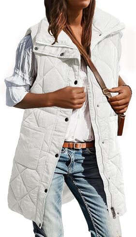 Dokotoo Women's Casual Winter Long Puffer Vest Stand Collar Sleeveless Puffy Jackets Coat with Pockets in Saudi Arabia