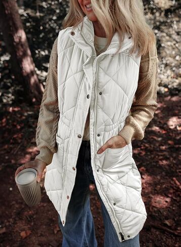 Dokotoo Women's Casual Winter Long Puffer Vest Stand Collar Sleeveless Puffy Jackets Coat with Pockets in Saudi Arabia