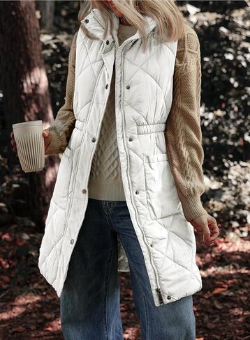 Dokotoo Women's Casual Winter Long Puffer Vest Stand Collar Sleeveless Puffy Jackets Coat with Pockets in Saudi Arabia