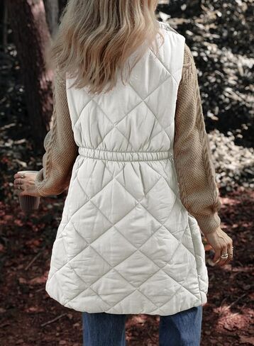 Dokotoo Women's Casual Winter Long Puffer Vest Stand Collar Sleeveless Puffy Jackets Coat with Pockets in Saudi Arabia