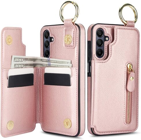 Asuwish Phone Case for Samsung Galaxy A15 5G/4G Wallet with Tempered Glass Screen Protector Cover and Cell Accessories Stand Zipper Cash Card Holder Slot Ring Protective A 15 G5 15A Women Men Purple in Saudi Arabia