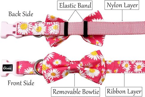 Bowtie Dog Collar and Leash Set, Nylon Webbing with Leopard Ribbon, 5ft Matching Leash, for Medium Dogs.(M, Leopard) in Saudi Arabia