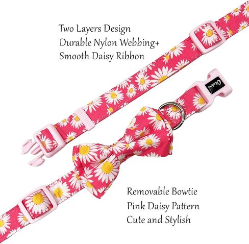 Bowtie Dog Collar and Leash Set, Nylon Webbing with Leopard Ribbon, 5ft Matching Leash, for Medium Dogs.(M, Leopard) in Saudi Arabia