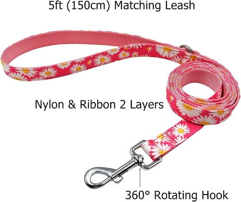 Bowtie Dog Collar and Leash Set, Nylon Webbing with Leopard Ribbon, 5ft Matching Leash, for Medium Dogs.(M, Leopard) in Saudi Arabia