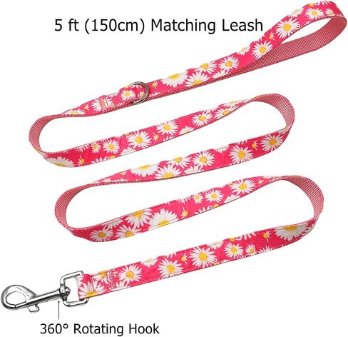 Bowtie Dog Collar and Leash Set, Nylon Webbing with Leopard Ribbon, 5ft Matching Leash, for Medium Dogs.(M, Leopard) in Saudi Arabia