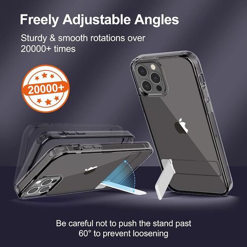 حافظة JETech لهاتف iPhone 12 Pro Max مقاس 6.7 بوصة مع حامل، تدعم الشحن اللاسلكي، غطاء هاتف نحيف مقاوم للصدمات، مسند معدني ثلاثي الاتجاهات (شفاف) in Saudi Arabia