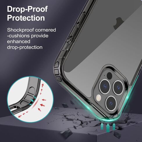 حافظة JETech لهاتف iPhone 12 Pro Max مقاس 6.7 بوصة مع حامل، تدعم الشحن اللاسلكي، غطاء هاتف نحيف مقاوم للصدمات، مسند معدني ثلاثي الاتجاهات (شفاف) in Saudi Arabia
