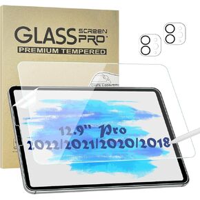 1+1+2 Pack Screen Protector Compatible With iPad Pro 12.9(2022 & 2021 & 2020 & 2018), 1 Paper-feel Screen Protector + 1 Tempered Film Screen Protector + 2 Camera Lens Protector,[Bubble Free]