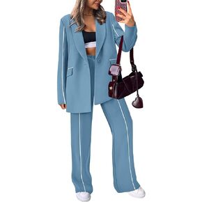 PRETTYGARDEN Women's Fall 2 Piece Blazer Outfits Business Casual Oversized Jacket Wide Leg Work Pants Dressy Suit Set