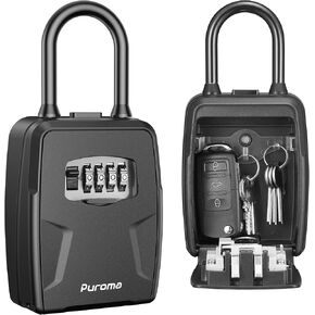 Puroma Large Key Lockbox with Hook, Resettable Combination Code Lock Box, Waterproof Security Wall Mount Lock Box with Shackle for Outdoor, Home, Door Handle Apartment Key Storage
