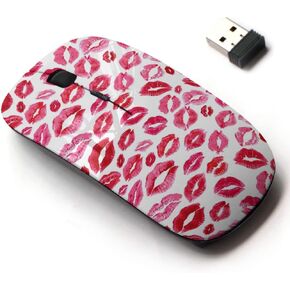 2.4G Wireless Mouse with Cute Pattern Design for All Laptops and Desktops with Nano Receiver - Lips Prints
