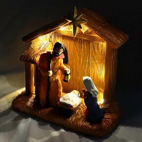 Nativity Set -Nativity Sets & Figures with Manger and Little Animals, Christmas Nativity Tabletop Scene Indoor Figurine Decor for Xmas with LED Light, 7-Pieces