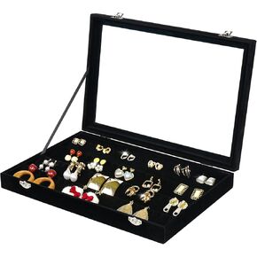 Necklace Holder Organizer, Necklace Organizer Box with Clear Lid, Anti Tarnish Jewelry Hanger Storage Case, 20 Hooks Velvet Jewelry Tray for Drawer Display Bracelet Gifts Girls Women