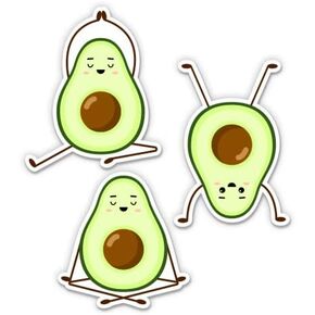 Avocado Doing Yoga Set - 2" Each Vinyl Stickers for Car Laptop Water Bottle Phone - Waterproof Decals