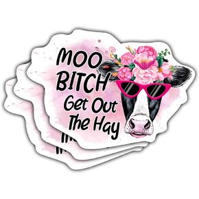 3 Pcs Moo Bitch Get Out The Hay Sticker, Moo Bitch Get Out The Way Moo Bitch Get Out The Hay Decal Moo Bitch Sticker Funny Cow Farm Girl Animal Stickers for Laptop Watter Bottle Phone Car Helmet 3"