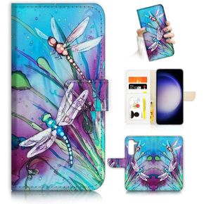 for Samsung S23 Plus, for Samsung Galaxy S23 Plus, Fashion Flower Scene Flamingo Dragonfly Flip Wallet Phone Case Cover AD006 (#24914 Purple Flower)