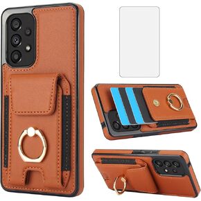 Asuwish Phone Case for Samsung Galaxy A73 5G with Tempered Glass Screen Protector Wallet Cover and Slim Ring Stand Card Holder Leather Slot Mobile Kickstand Cell Accessories A 73 Women Men Brown