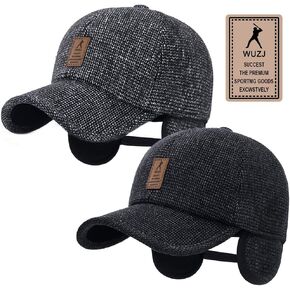 RRiody 2pcs Winter Baseball Cap for Men, Adjustable Warm Outdoor Sport Golf Cap Hats Dad Caps Earflaps Thicken 55-60CM Black