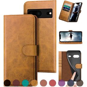 for Google Pixel 7 5G Genuine Leather Wallet case 【RFID Blocking】【4 Credit Card Holder】【Real Leather】 Flip Folio Book Phone case Protective Cover Women Men for Pixel7 case Purple
