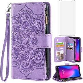 حافظة هاتف Asuwish لهاتف ZTE Avid 579 Z5156CC مع واقي شاشة من الزجاج المقسى وحامل بطاقة ائتمان قابل للطي من الجلد الزهري وحامل لبطاقات الائتمان ZTE Blade A3 2020/A3 Joy للنساء والرجال باللون الأزرق