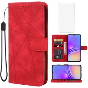 Case for Galaxy A05 Case, Samsung A05 SM-A055F Wallet Case with Tempered Glass Screen Protector, Skin Feel PU Leather Flip Credit Card Holder Stand Phone Cover for Samsung Galaxy A05 Brown