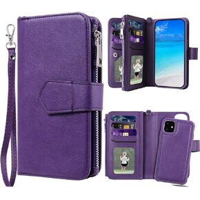 Case for iPhone 11, 2 in 1 Magnetic Detachable Shockproof Case, Flip Folio PU Leather Cover with Card Slot for iPhone 11, Rose Gold