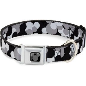 Buckle-Down Dog Collar Seatbelt Buckle Mickey Mouse Head Stacked Black Grays 15 to 26 Inches 1.0 Inch Wide, Multicolor, DC-WDY349-L