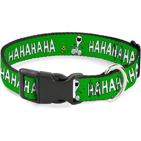Peanuts Worldwide LLC Pet Collar, Dog Collar Plastic Buckle, Peanuts Snoopy and Woodstock Laughing HaHa Pose Green, 11 to 16.5 Inches 1.0 Inch Wide