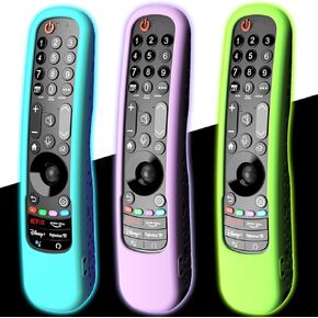 3Pack Case for LG Magic Remote Control, Cover for LG MR20GA MR19BA MR18BA MR650A MR600 AKB75855501 Remotes Silicone Skin Sleeve Glow in The Dark Green Blue and Purple