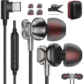 USB C Earbuds for iPhone 16 Pro Max, Right Angle Magnetic Wired Headphone for Gaming with Mic, in-Ear Noise Canceling TypeC Headset Corded Earphone for iPad Mini 7 A17 Pro Samsung S24 FE