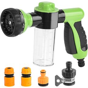 QUACOWW 6 Pieces Pet Bathing Tool Set - Dog Sprayer，Hose Nozzle Foam Sprayer with Quick Connector Set 8 Spray Pattern 100cc Soap Dispenser Bottle, Dog Bathing Sprayer for Pets Showering