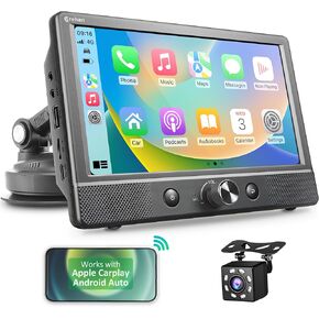 ستيريو سيارة بشاشة تعمل باللمس IPS مقاس 7 بوصات مع بلوتوث، مع شاشة Carplay لاسلكية للسيارة، شاشة تلقائية Android لاسلكية، رابط MirrorLink لاسلكي - كاميرا احتياطية، AUX